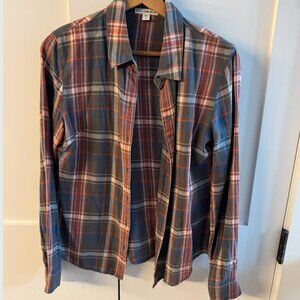 James Perse Womens Gray Red Blue Plaid Cotton Linen Blend Button Up Top